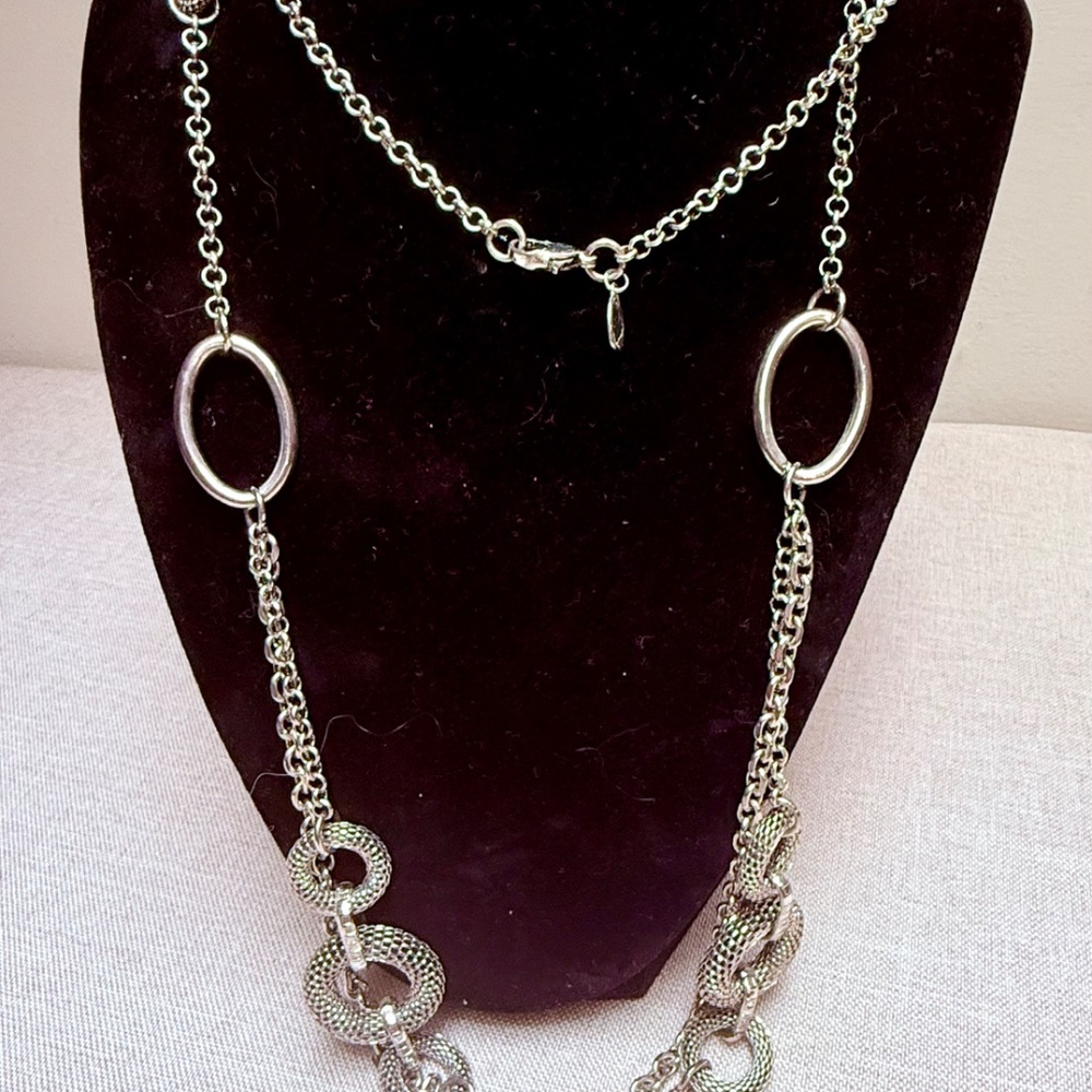 Premier Designs Silver Tone Long Statement Chain Necklace “Runway” - Picture 9 of 9